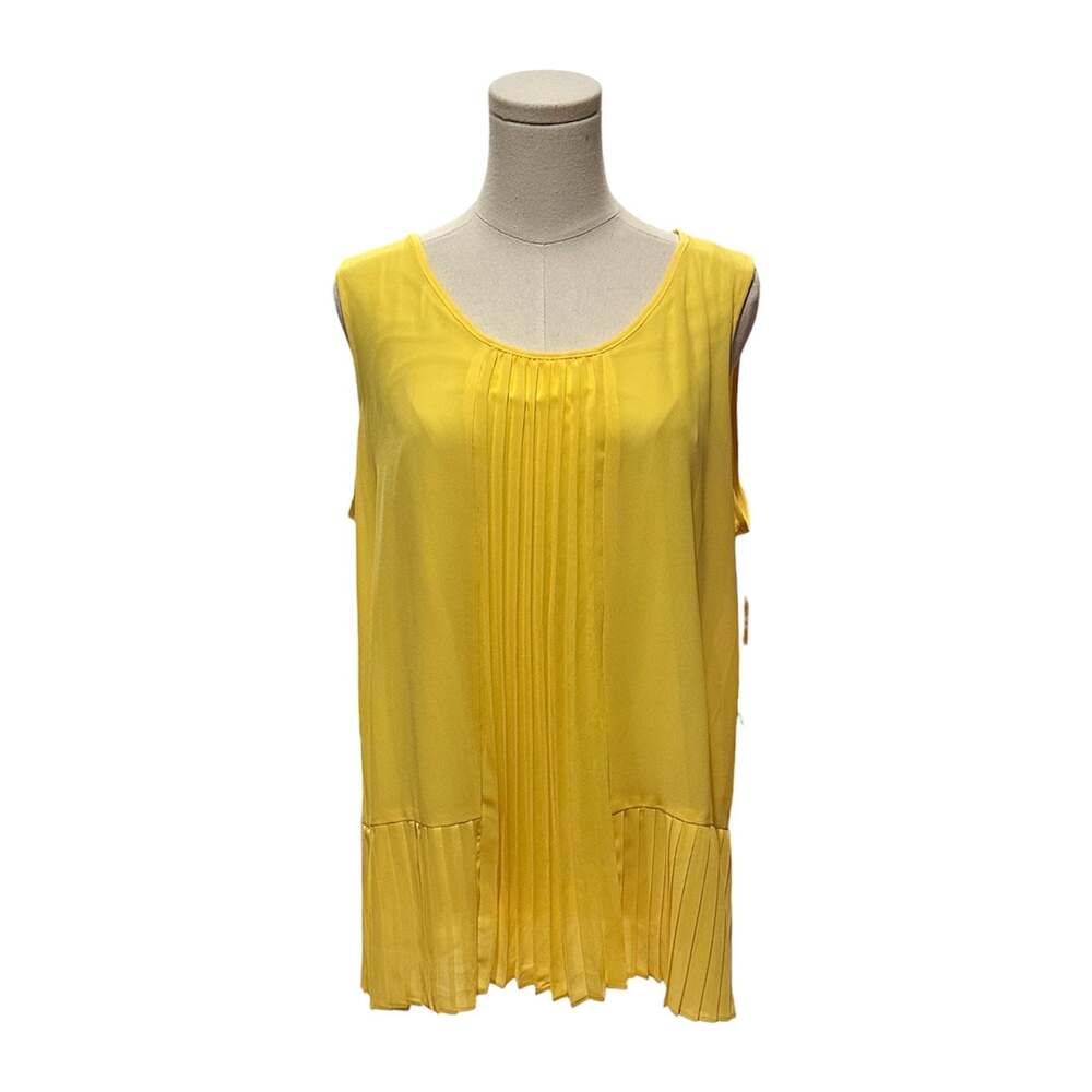 Relativity Women's Sleeveless Pleated Top in Light Topaz Yellow Women’s Size L